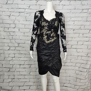 Victor Costa Vintage Black Lace Bow Dress